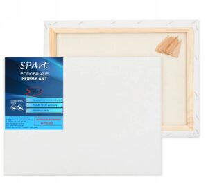 Produkt marki SPArt, w tym ręcznie wykonane podobrazie malarskie z oznaczeniem jakości, datą produkcji oraz informacją o produkcji w Polsce